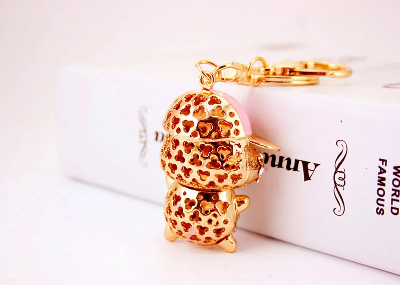 Creative Rhinestone Crystal Cute 12 Zodiac Pig Car Bag Purse Keychain Animal Metal Pendant Key Chain Ring Small Gift Ornament
