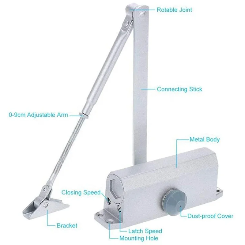 Aluminium Silent Hydraulic Automatic Hidden Door Closer Small Square Type Door Closer