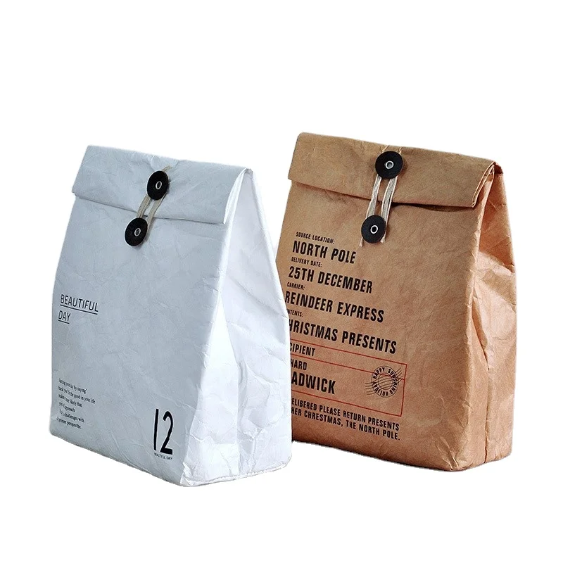 Eco Reusable white 1056D Tyvek washable Kraft Paper Folding cooler Bag