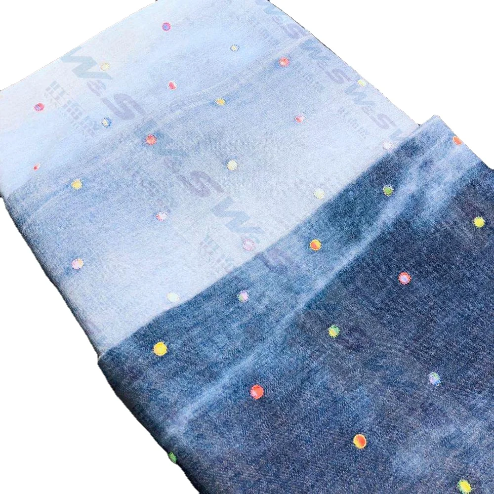 100% Cotton Indigo twill embroidery Chambrary shirt fabric 46-3
