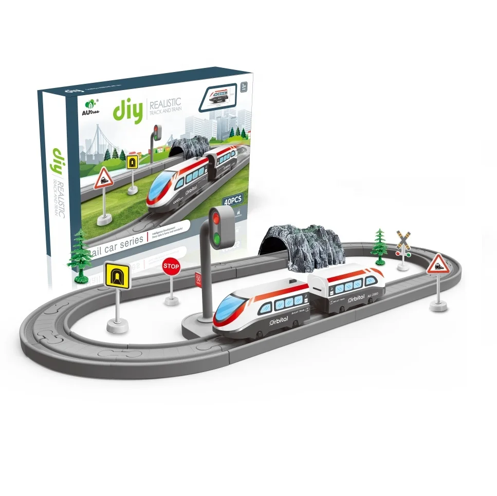 Hot Sale Modern Electric Train Track Electric Railway puzzle assembled track train set slot toys with alloy metal race cars