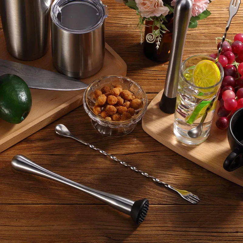 Home Bar Tools 4-Pieces Stainless Steel Cocktail Muddler and Mixing Spoon for Mojitos Fruit Based Drinks