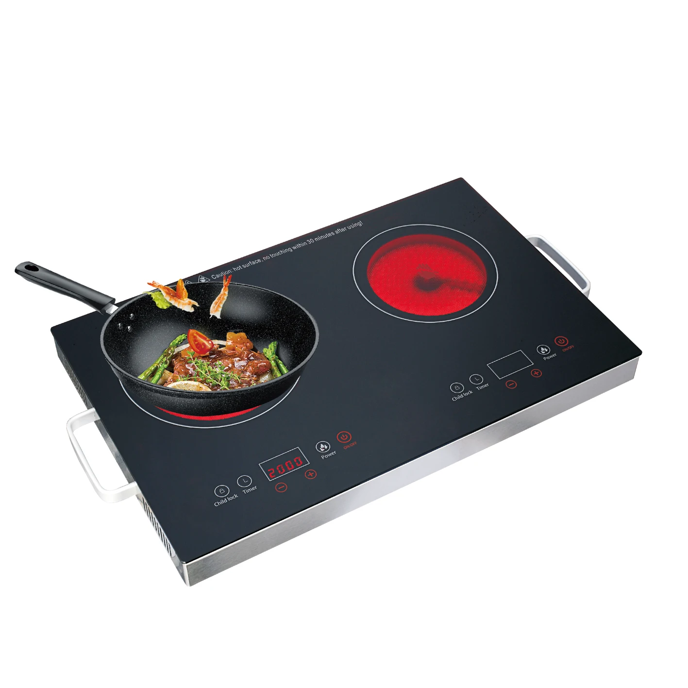 Electric infrared ceramic cooker stove double hot plant digital control stainless steel Stainless steel base plate