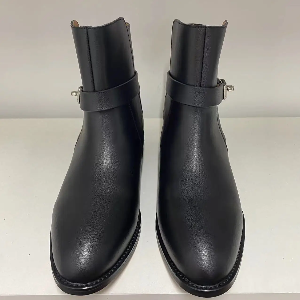 100% cow leather fashion ladies ankle boots buckle straps Short boot Plus size chunky heel round toe shoe customize logo Factory