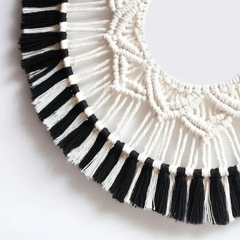 Cross border custom hand-woven interior wall hanging decorative mirror cotton lace hanging bedroom makeup mirror