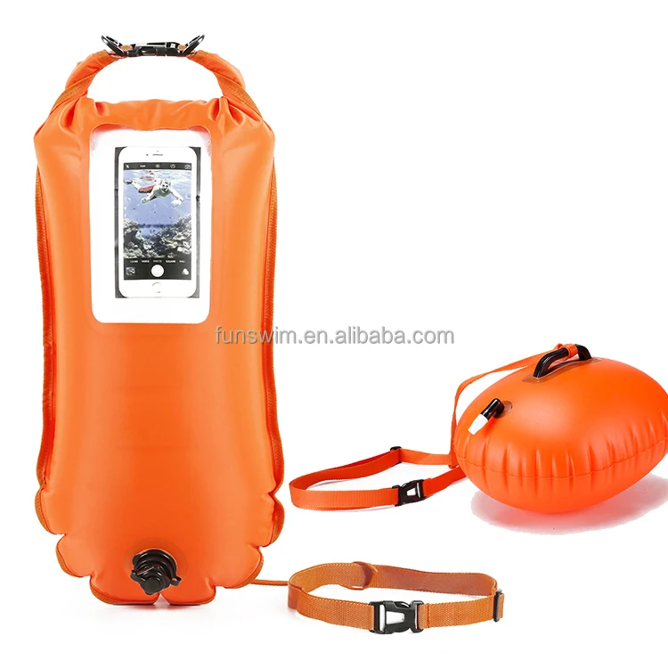 
2021 Bright Orange RPET TPU Inflatable Floating Emergency Equipment Open Water Swim Buoy Bag Factory Nylon Swim Buoy 