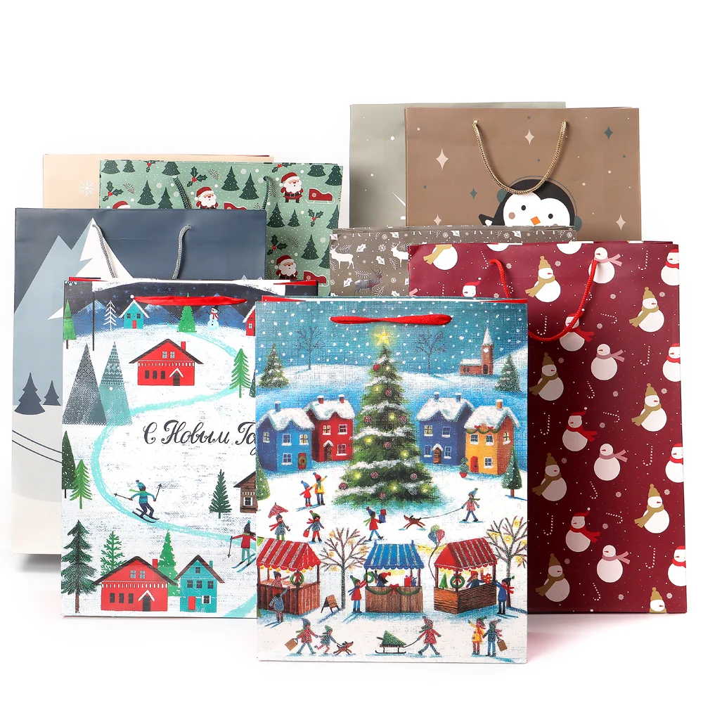 Manufacturer Recycled Grocery Shop Store For Merry Christmas Gift Packaging For Birthday Party Packaging Kraft Paper Bag