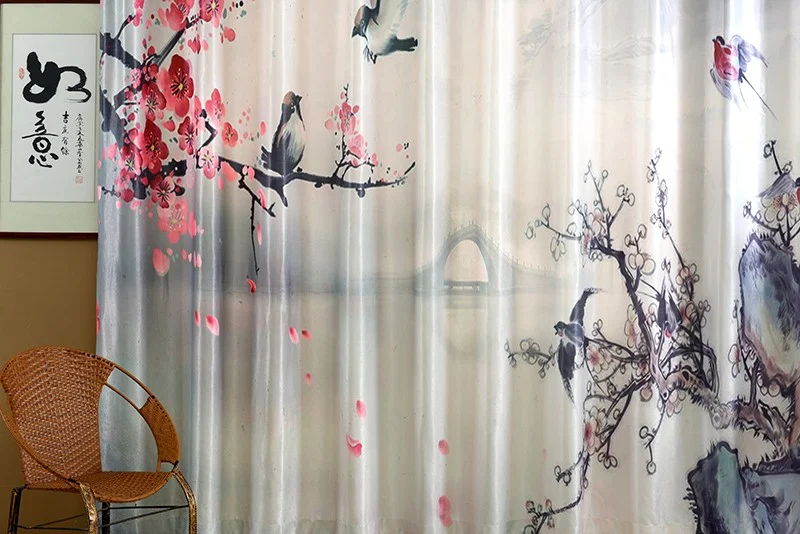 Chinese Style 3D Digital Printing Window Curtain