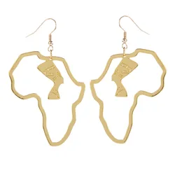 Earrings Gold Egyptian Queen Alloy Cutout Portrait Design Earrings African Map Ethnic Earrings