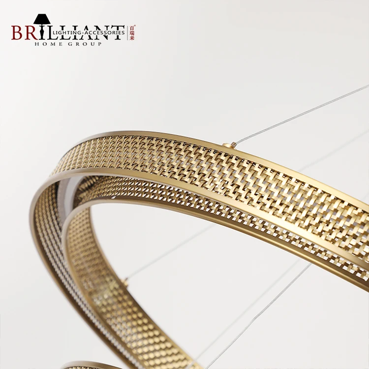 Modern Home Lighting Living Room Dining Room Stainless Steel Hanging Chandelier Mesh Metal Double Rings Led Pendant Light