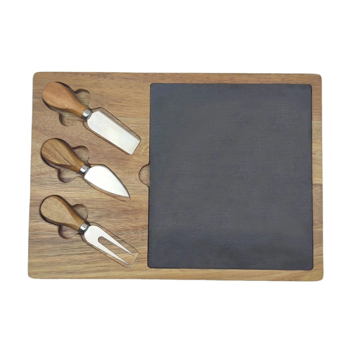 Wholesale Large kitchen custom acacia wood and marble slate cheese board with knife set for serving