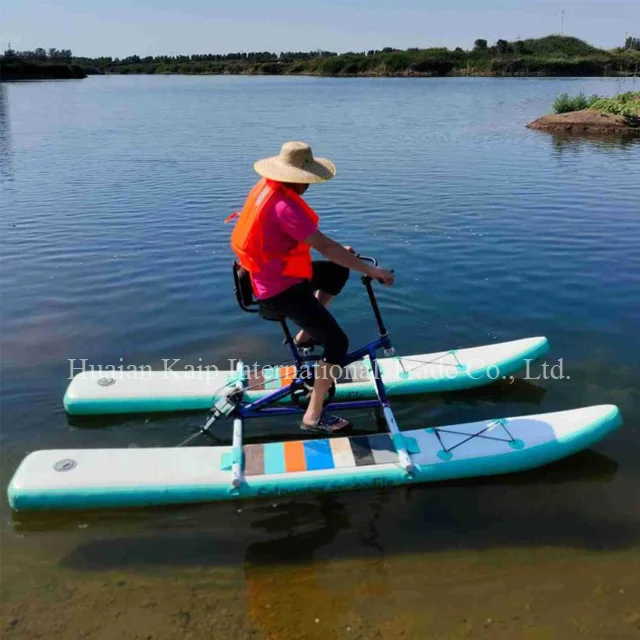 Most favorite water leisure equipment pedal boat bike 2 rider PVC material water bicycle for sale