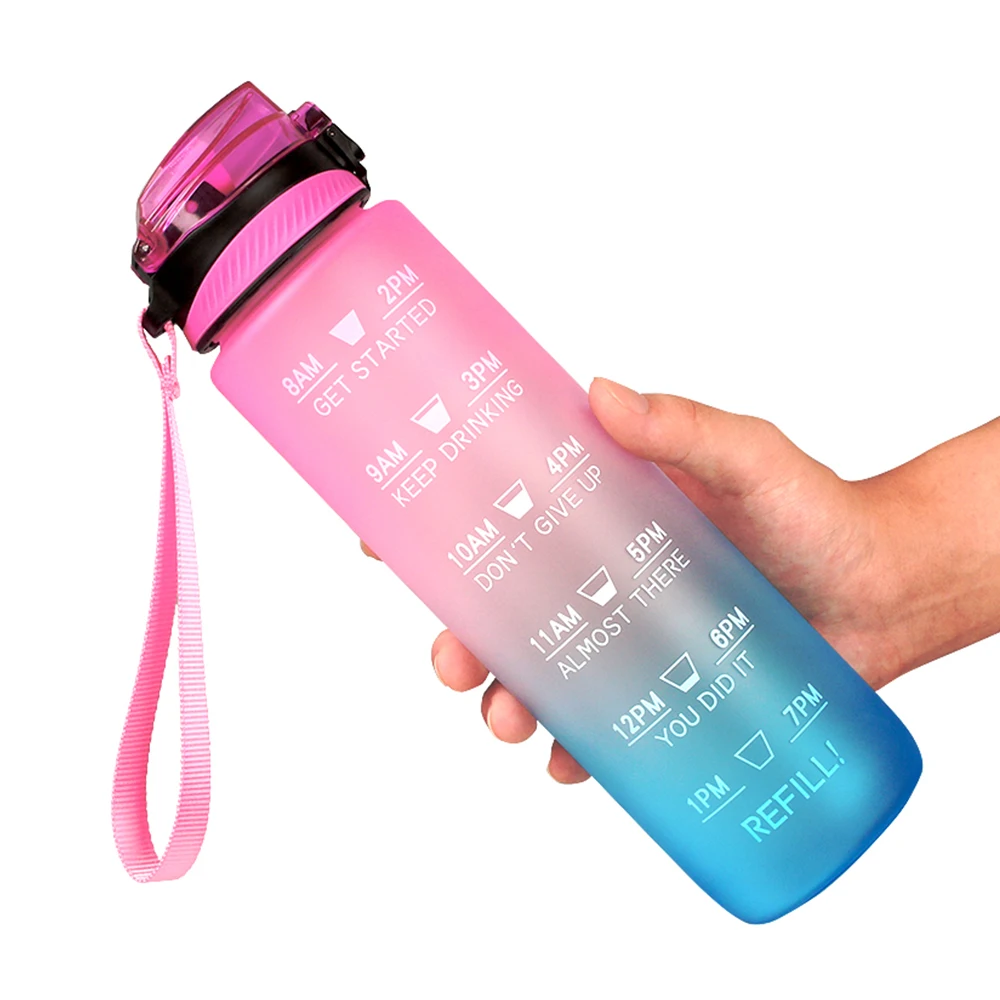 Ensure You Drink Enough Water 32oz Leakproof BPA Free Drinking Water Bottle with Time Marker & Straw