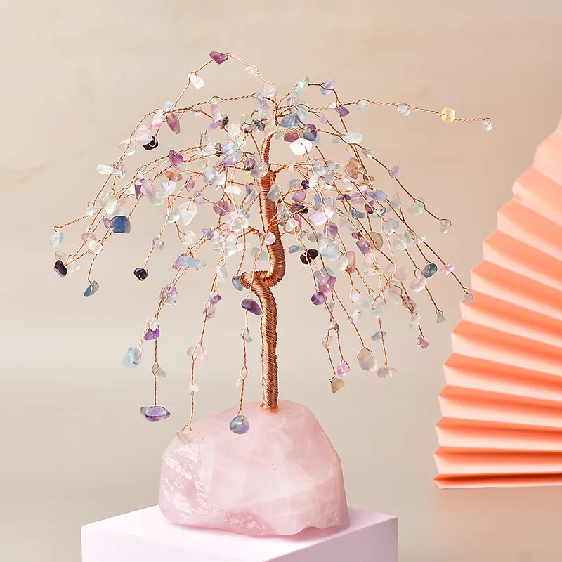 Natural powder crystal base crystal wealth tree willow decoration home decoration crystal wealth money tree