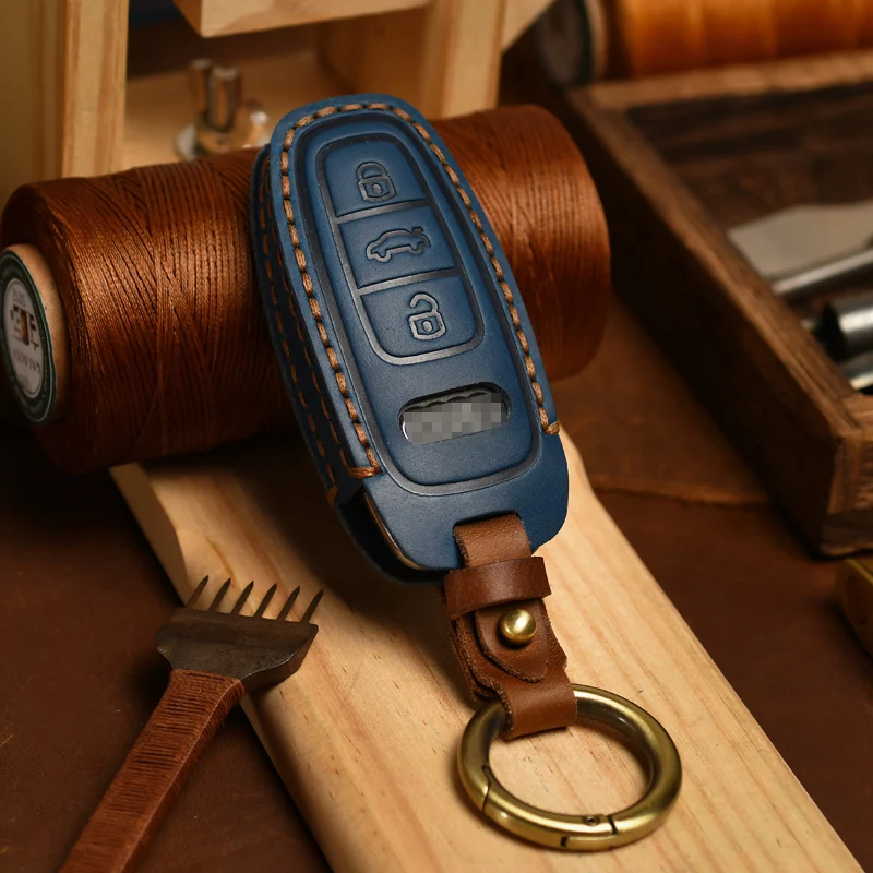 Genuine leather Key Case Cover CasSuitable for Audi Key Kit A6L A7L A8L Q7 Q8 A4L Q5L Genuine Leather Key Protector Fob