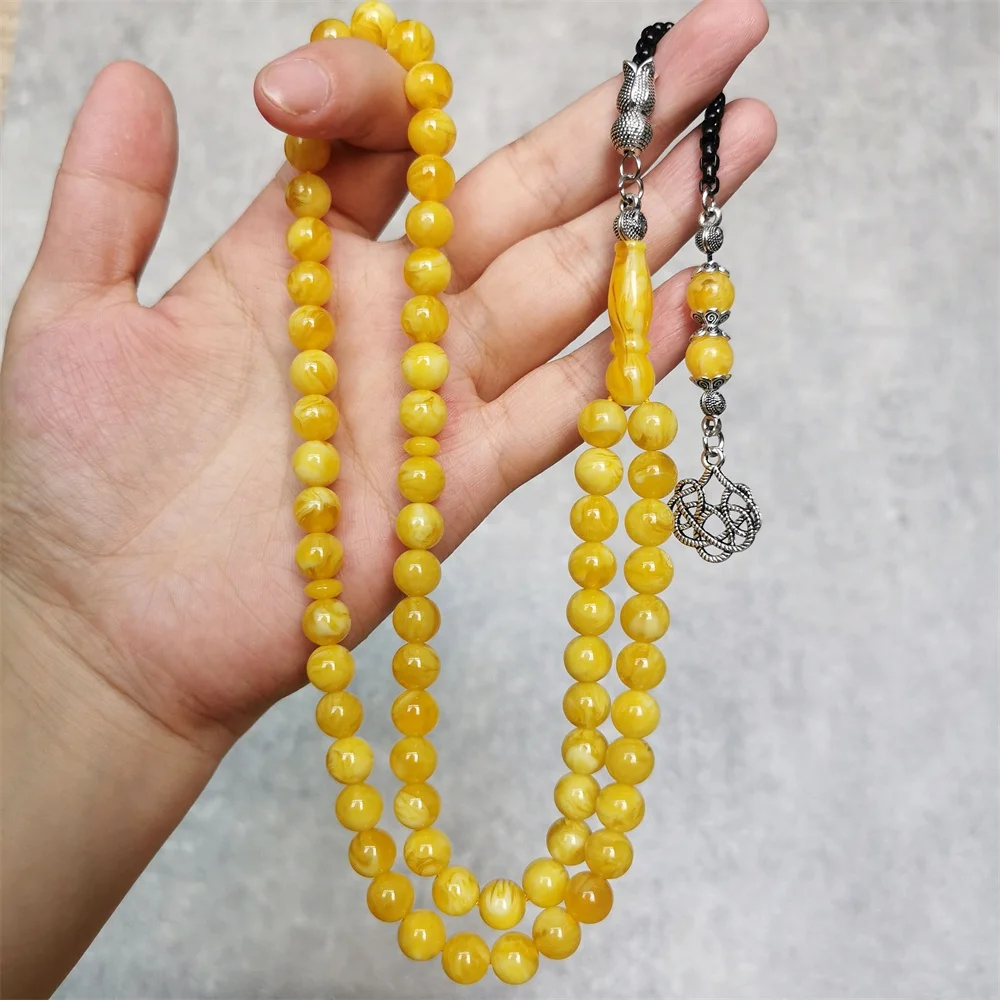Yellow resin Tasbih amber Color handmade prayer beads 8mm 66 Rosary Metal tassels Islam gift Muslim misbaha tesbih