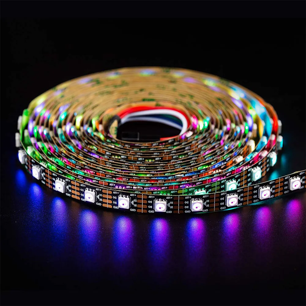 12V WS2815 Individually Addressable Digital Full Color Chasing 5050 RGB LED Lights Strip 60LEDs/m IP20 Black PCB