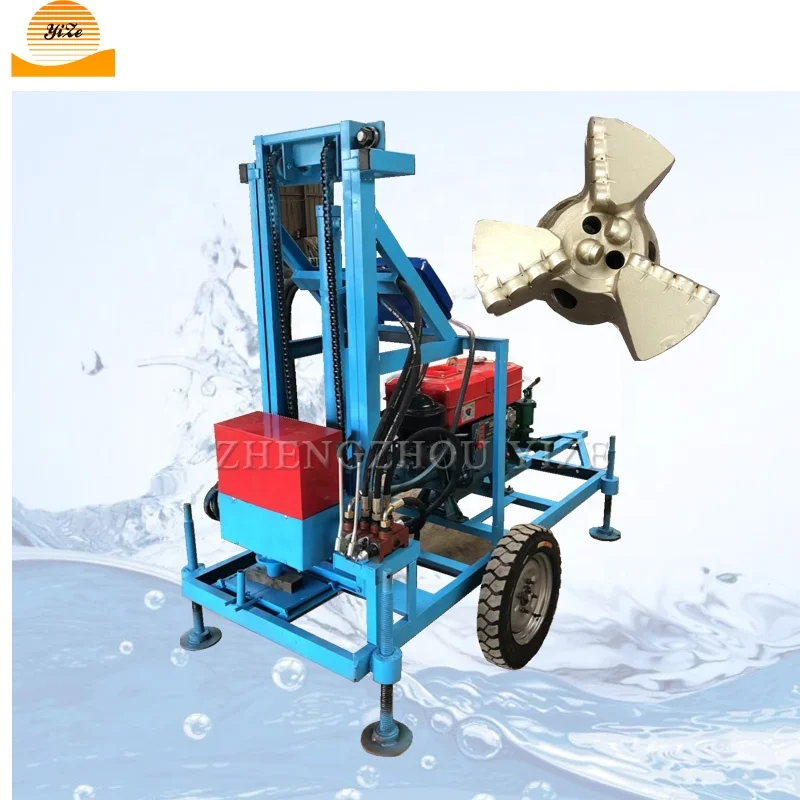 Diesel engine 100 meter bore hole mining digging  machine small trailer mounted borehole water well drilling rig machine prices