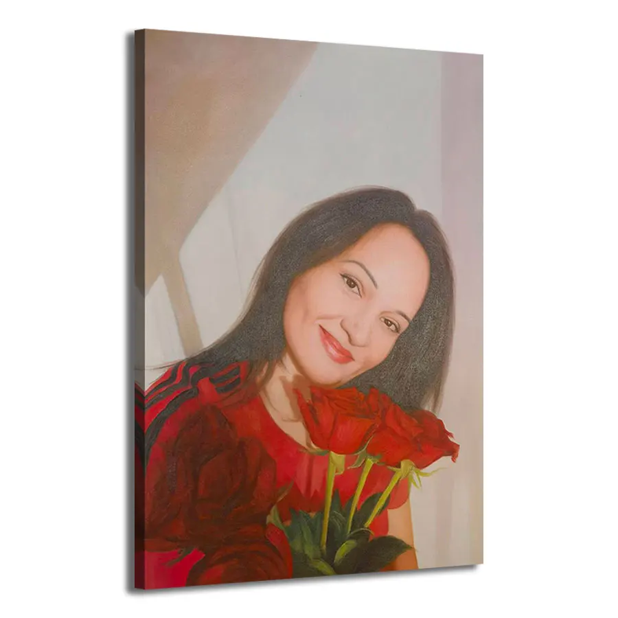 Original Art Factory 100% Hand-Painted Custom Woman and Rose Artwork Figure&Portrait Wall Art Canvas Oil Painting