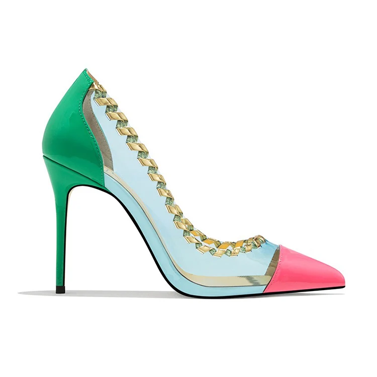 
custom design high quality shoes fashion girls clear high heel shoes leather shoes handmade fancy high heels 