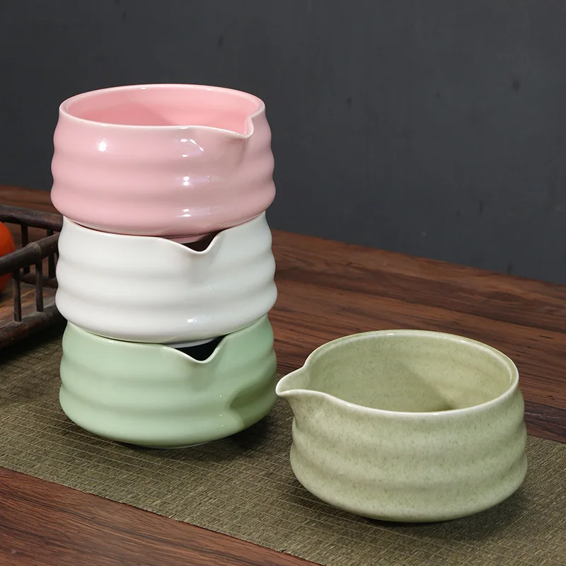 Handmade Ceramic Green Matcha Bowl With Spout Vintage Porcelain  Pottery Japanese Pink White Black Matcha Mixing Bowl
