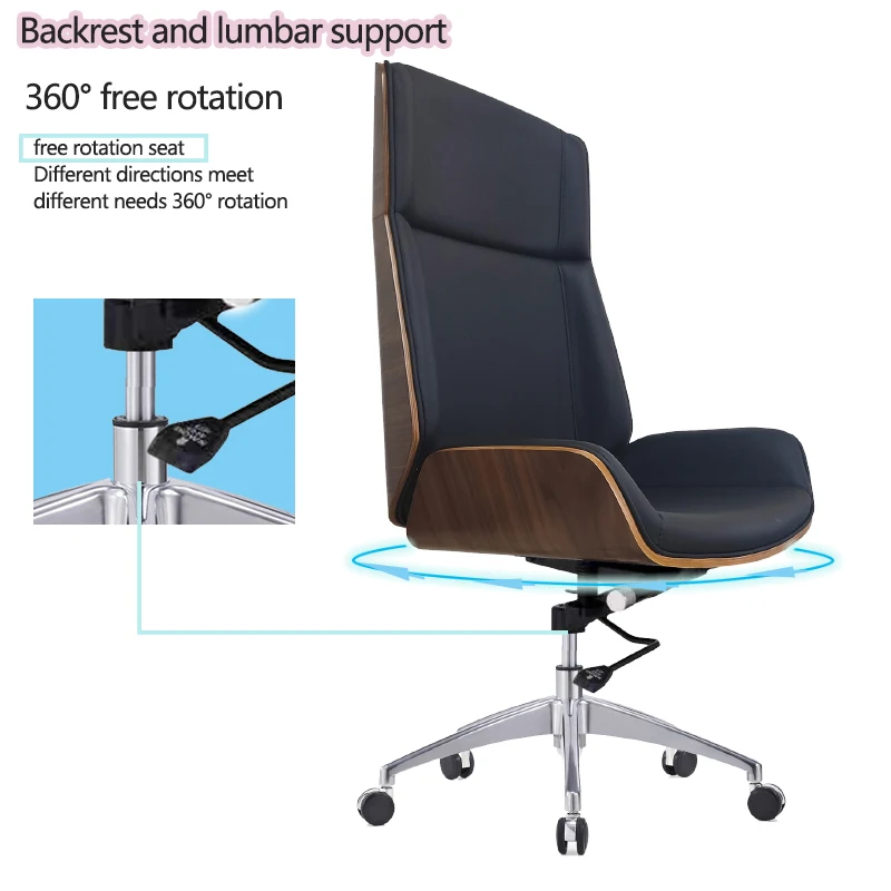 Plywood Black Executive office chair Walnut Swivel Leather Boss Office Chair