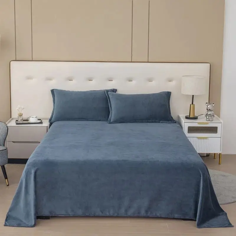 Wholesale solid color autumn and winter milk flannel bed sheet single coral velvet winter single bed sheet three sets