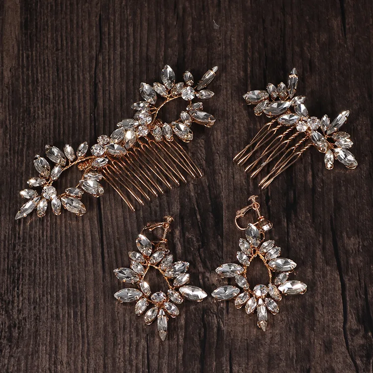 
Hot selling wholesale bridal hair comb ceramic flower beads jewelry wedding hair comb female earring jewelry set 