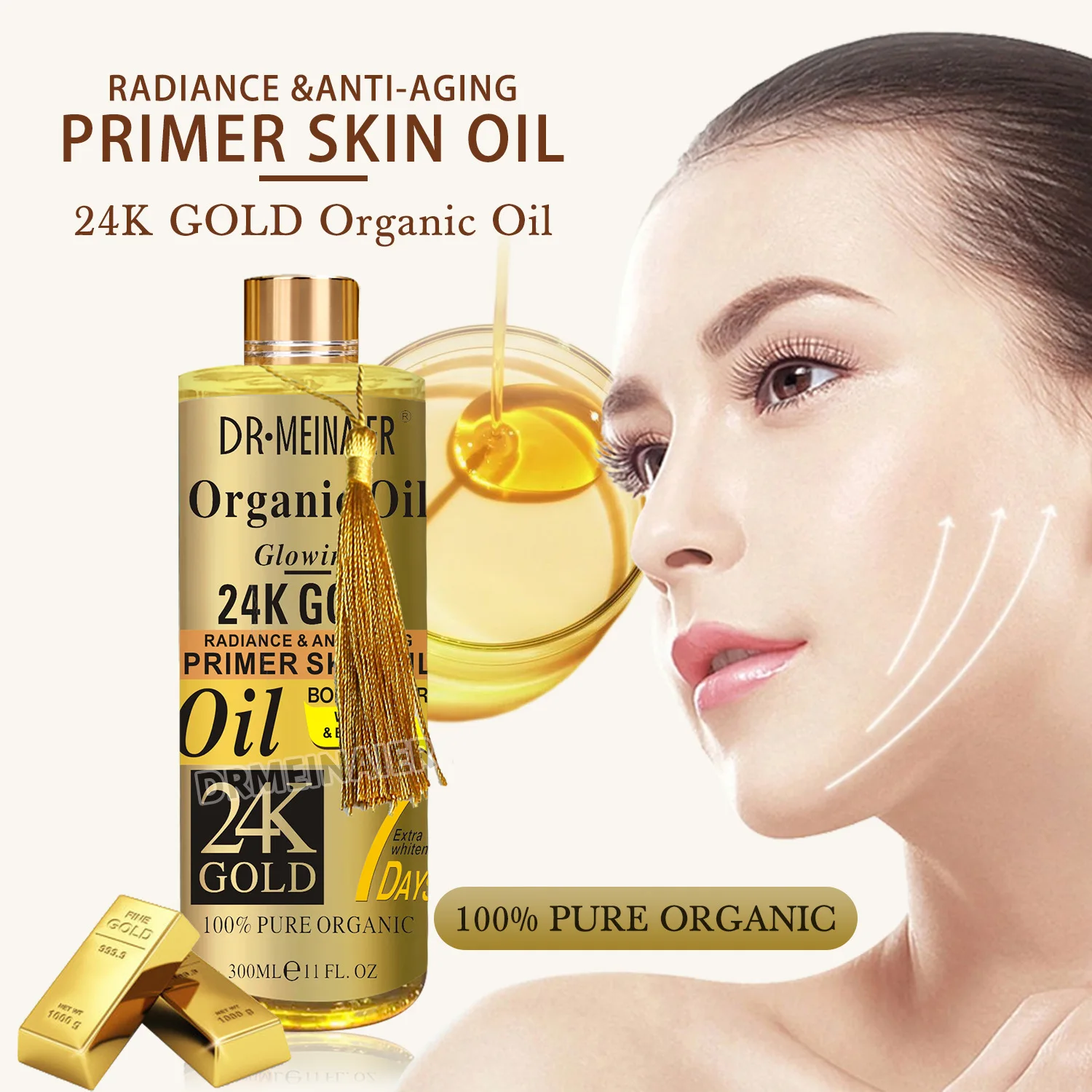 Natural carrot Essential Oil Super Whitening oil Massage SPA Moisturizing Lightening Dark Spot Corrector Glowing Gold oil 300ml