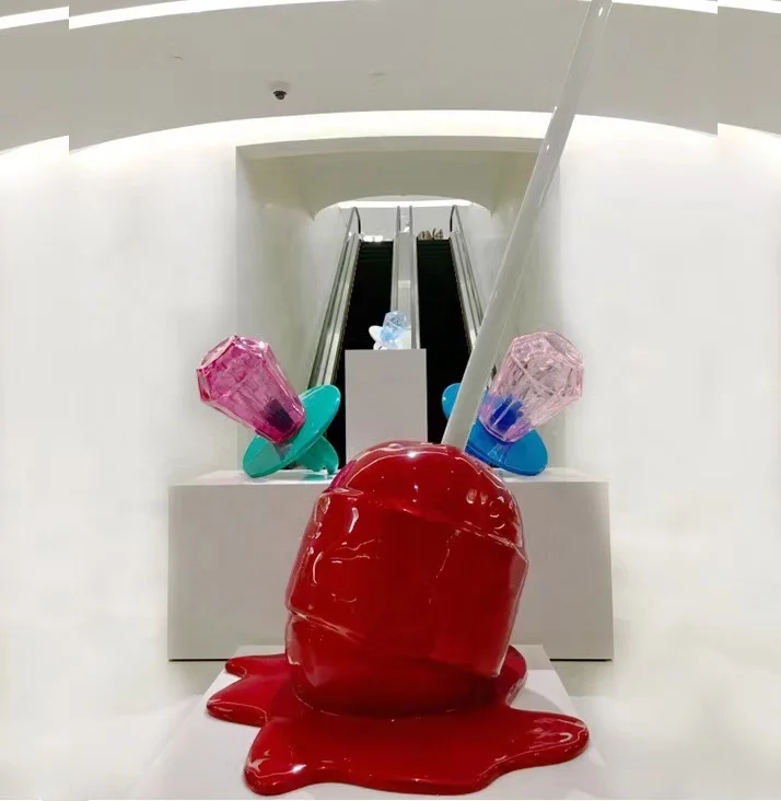 China Factory Promotion Modern Art Mold Fiberglass Gradient Color Pop stics Lollipop Statue