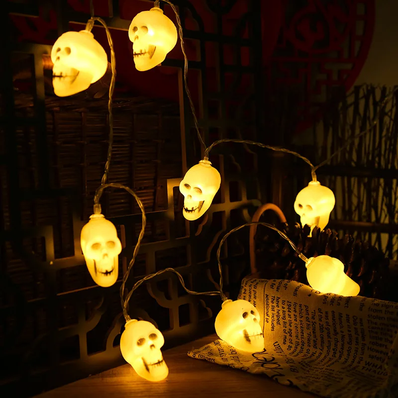 Halloween Decoration LED String Lights Battery Operated Skull Light Strings Indoor Halloween Warm White Halloween String Lights
