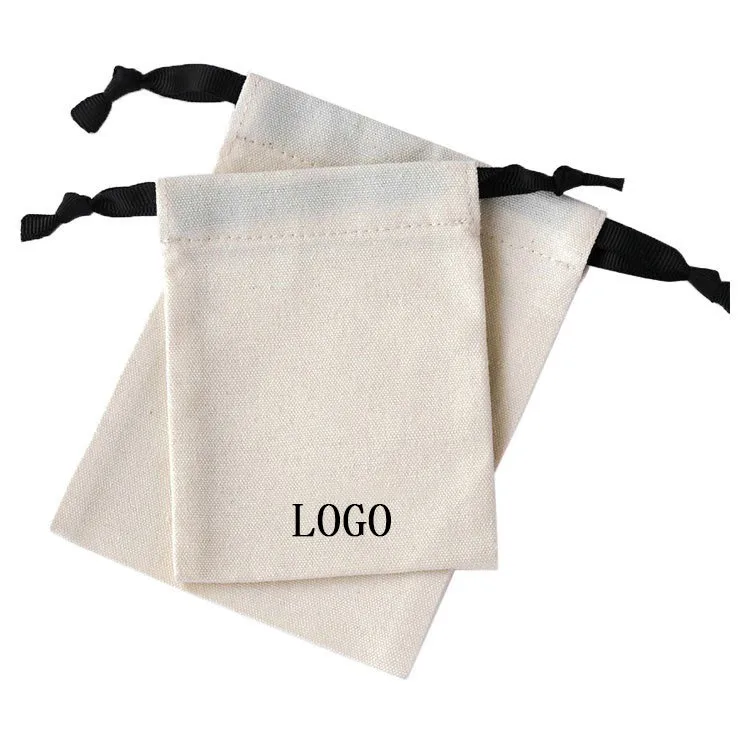 Wholesale Eco-friendly Personalized Custom Logo Foldable Cotton Canvas Drawstring Bag With Ribbon