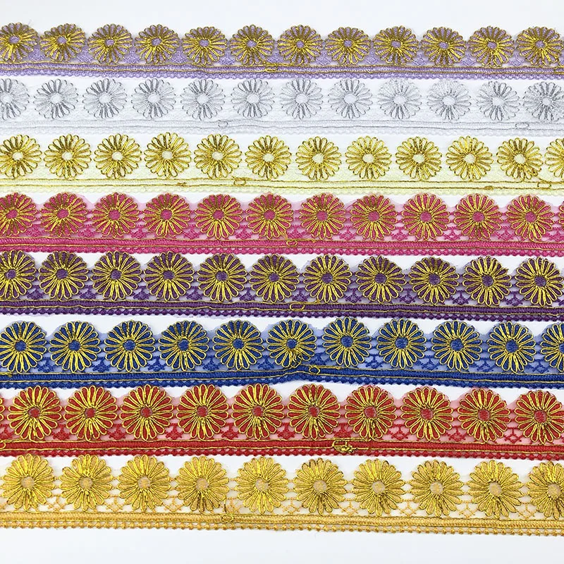 Hot Sale Clothing Accessories Gold And Silver Metallic Lace Trim Border Lace Trim Colorful Lace Trim