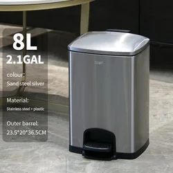 Leasylife 8L 12L large capacity pedal trash can stainless steel square trash can with lid