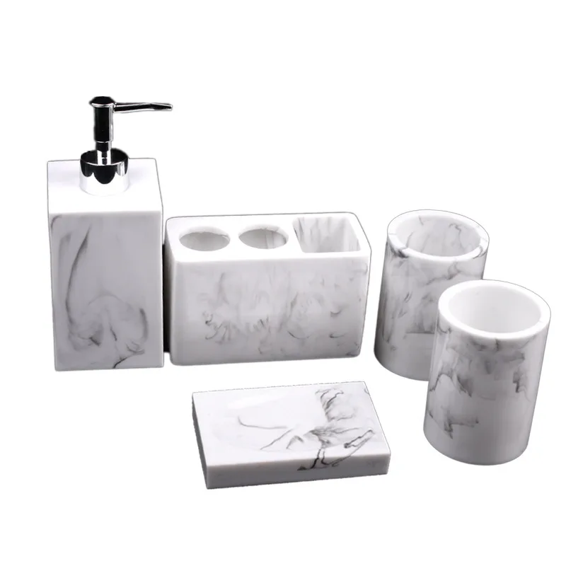 Modern Style Black Marble Resin Bathroom Accessories Set for Hotel Home Bathroom