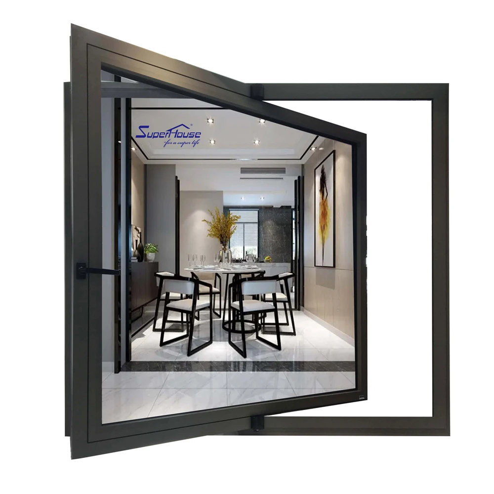 Superhouse Hurricane Proof Maimi Dade NFRC FPA AS2047 Standard Commercial Double Glass Aluminium Pivot Window