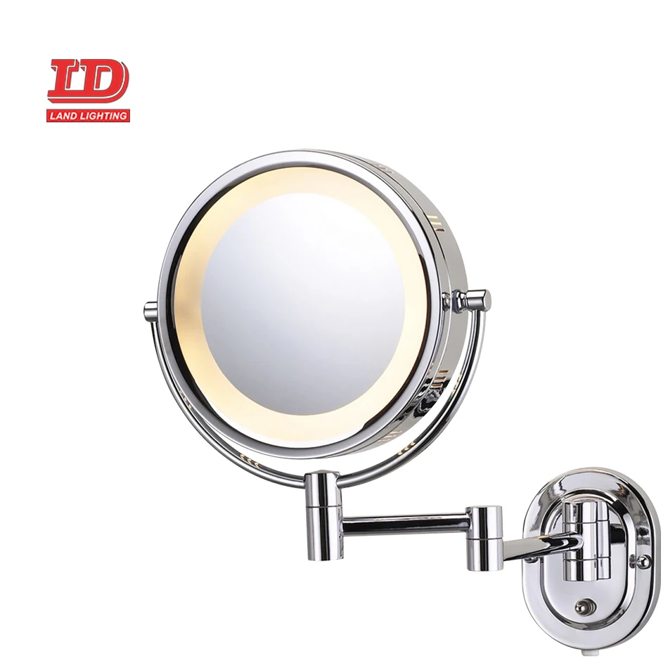 IP44 Wall mounted round magnifying 360 degree rotation led illuminated bathroom shaving mirror led light hotel makeup mirror