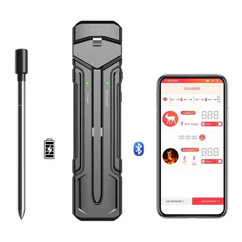 Wireless BT Meat Thermometer Probe Food Temp Probes for Cooking and Grilling Smart Digital Internal BBQ Thermometer