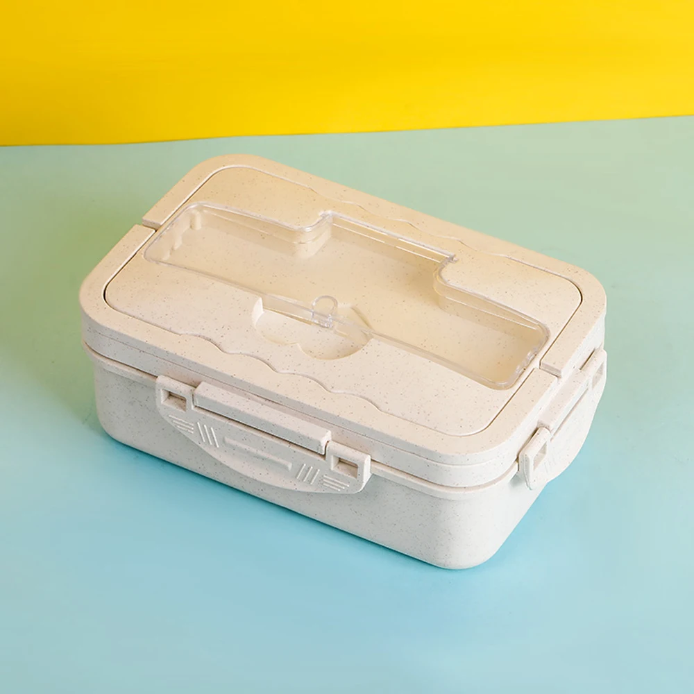 Food Grade Wheat Straw PP Materials 3 Compartments Heaterable Adult Tiffin Box Eco-Friendly Reusable Portable Kids Lunch Box