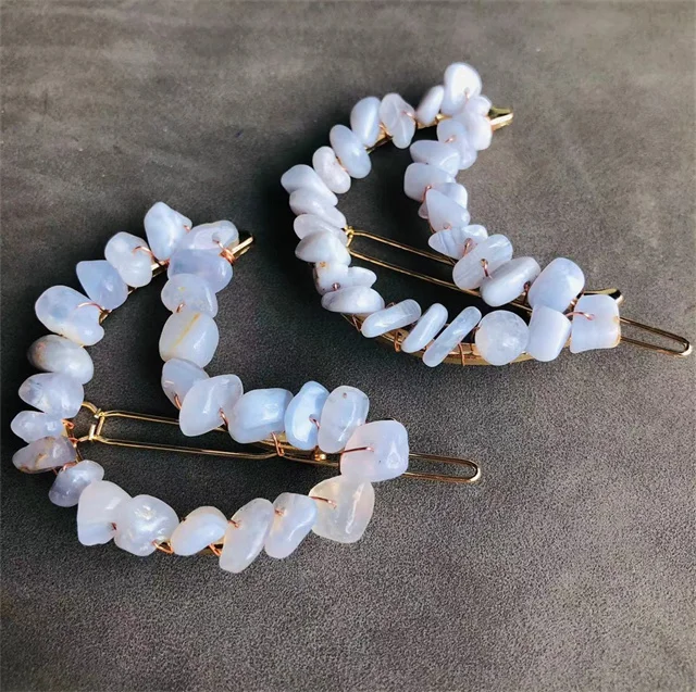 Hot Selling Natural Amethyst Gravel Moon Hair Accessories Clip Powder Crystal  Hair Grab Hairpins Wholesale