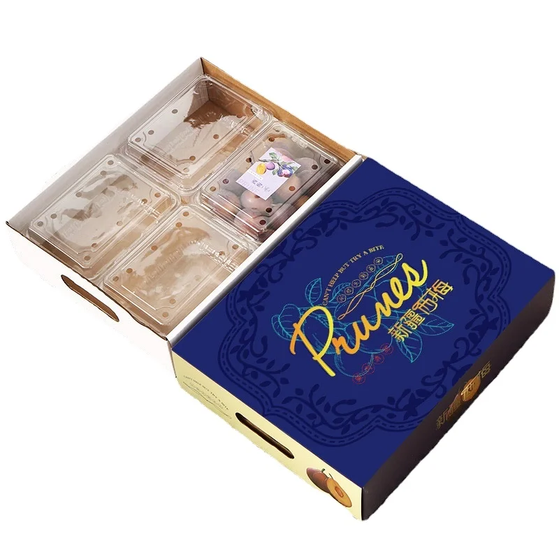 Customized delicate fruit box foldable corrugated packaging box cherry banana blueberry shipping box