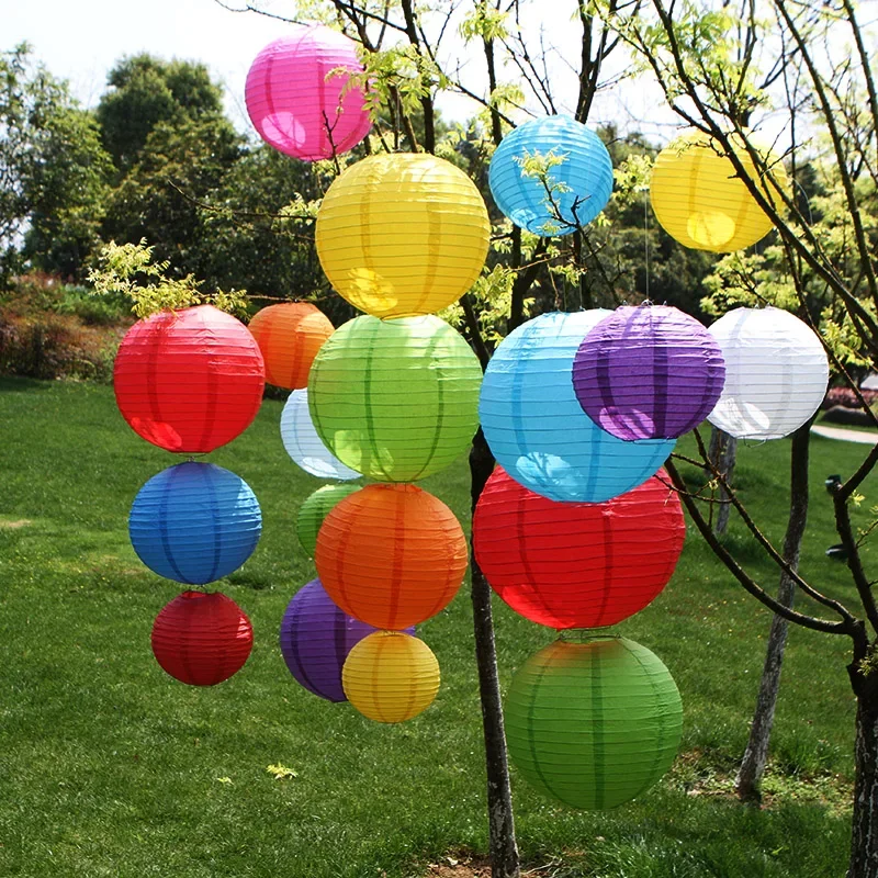 Colorful Party Festival Hanging Background Decoration Tissue Round Paper Lanterns Cheap Chinese Paper Lanterns