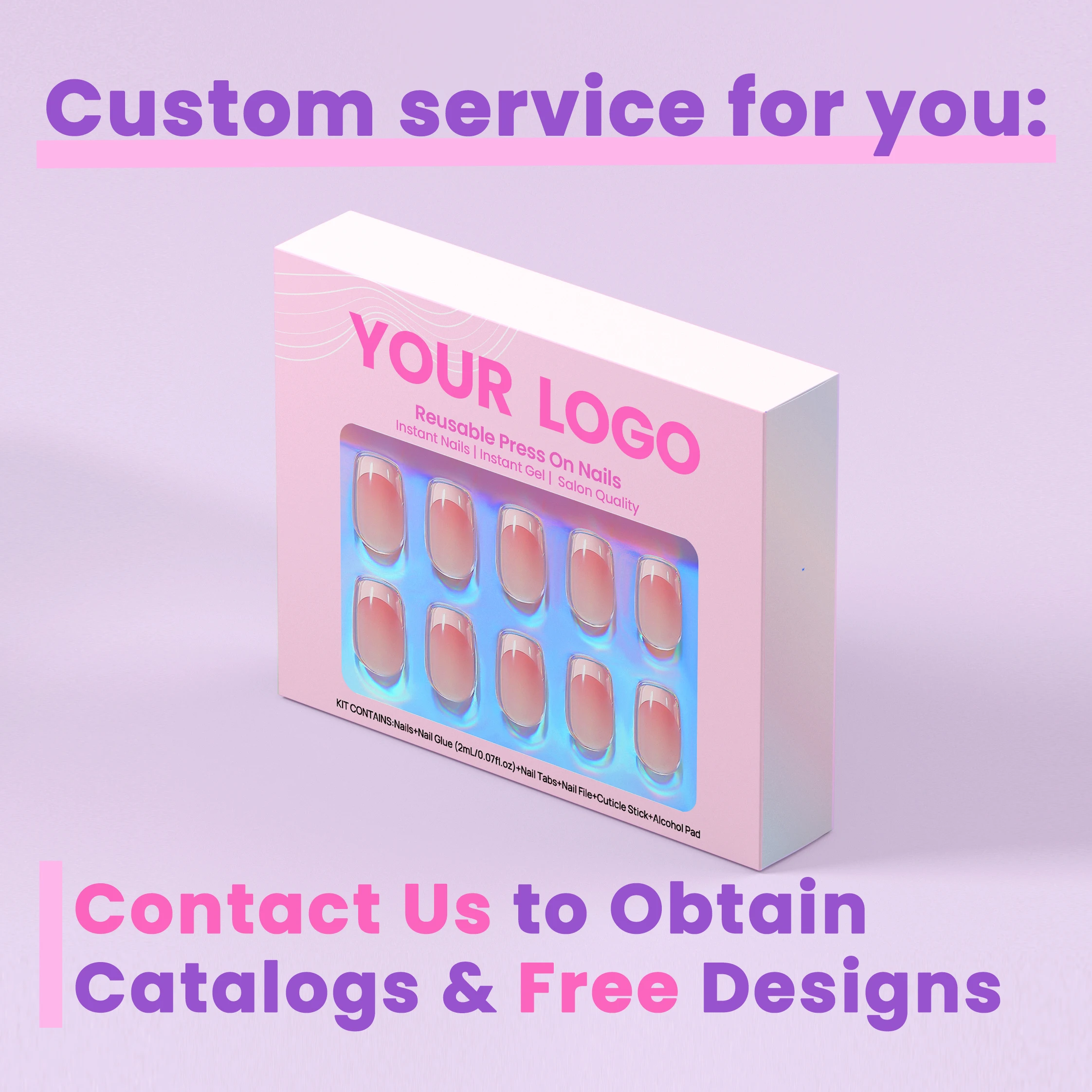 Custom Art Design Fake Nails Wholesale False Handmade Nails Stick On Short Square French Tip Soft Gel Christmas Press On Nail