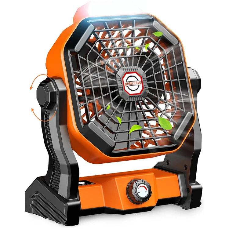 Portable Battery Operated Fan with LED Lantern 5200mAh Outdoor Small Rechargeable Quiet Camping Fan