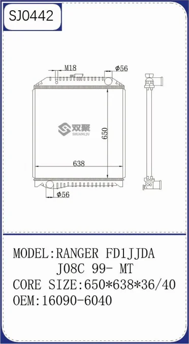 Manufacturer Made Copper Aluminum Radiator for Ranger Fd1jjda J08c 99-Mt  OEM  NO. 16090-6040