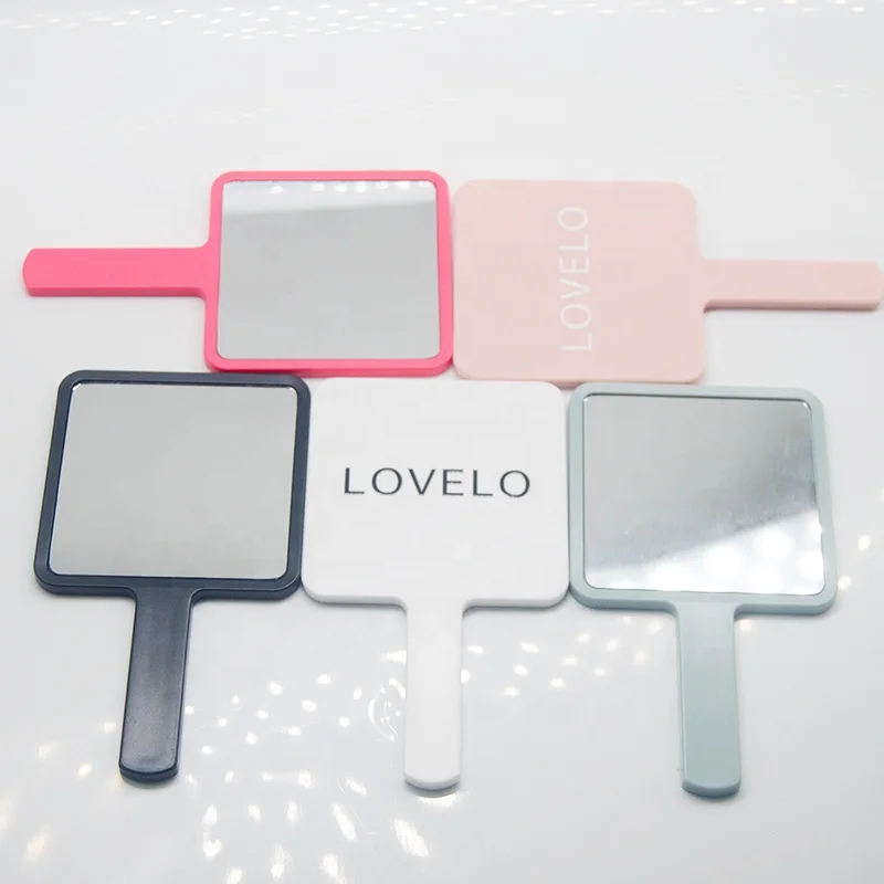 Private Label Customized Logo hand held mirror Single Side Plastic Small Handheld Square Cosmetic Hand Mirrors