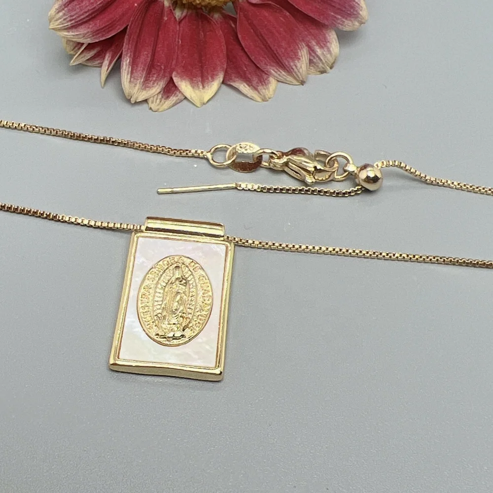 Religious Saint Benedict Cross Guadalupe Necklaces Natural Sea Shell Pendant Neck For Women Wholesale Custom