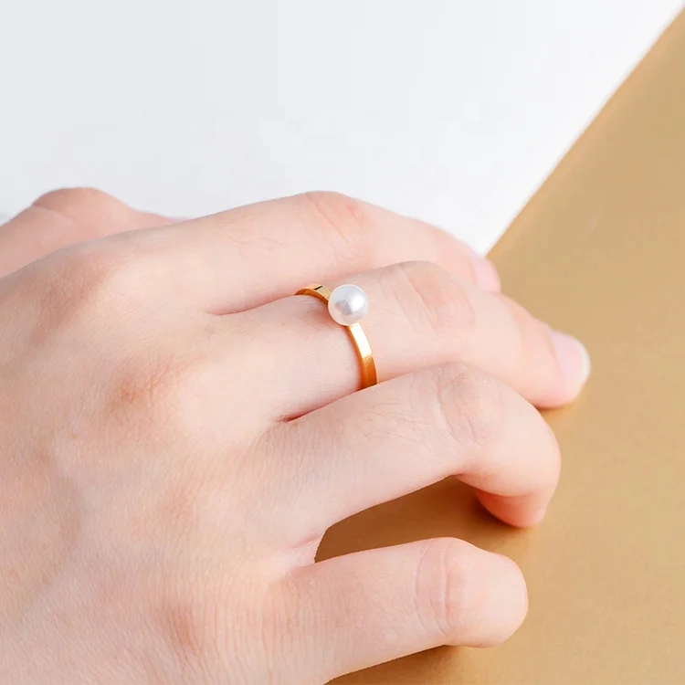 Wholesale Fashion Stainless Steel Jewelry 18K Gold Pearl Rings For Women
