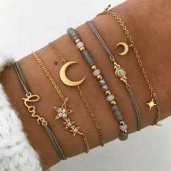 Boho Layered Turquoise Anklets Wave black  Rope metal  Ankle Bracelet Beach butterfly Foot Chain for Women