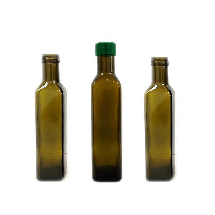 
Food Grade 250ml 500ml 750ml 1000ml Square Dark Green Marasca Glass Bottle Round Clear Glass Olive oil bottle with Aluminum cap 